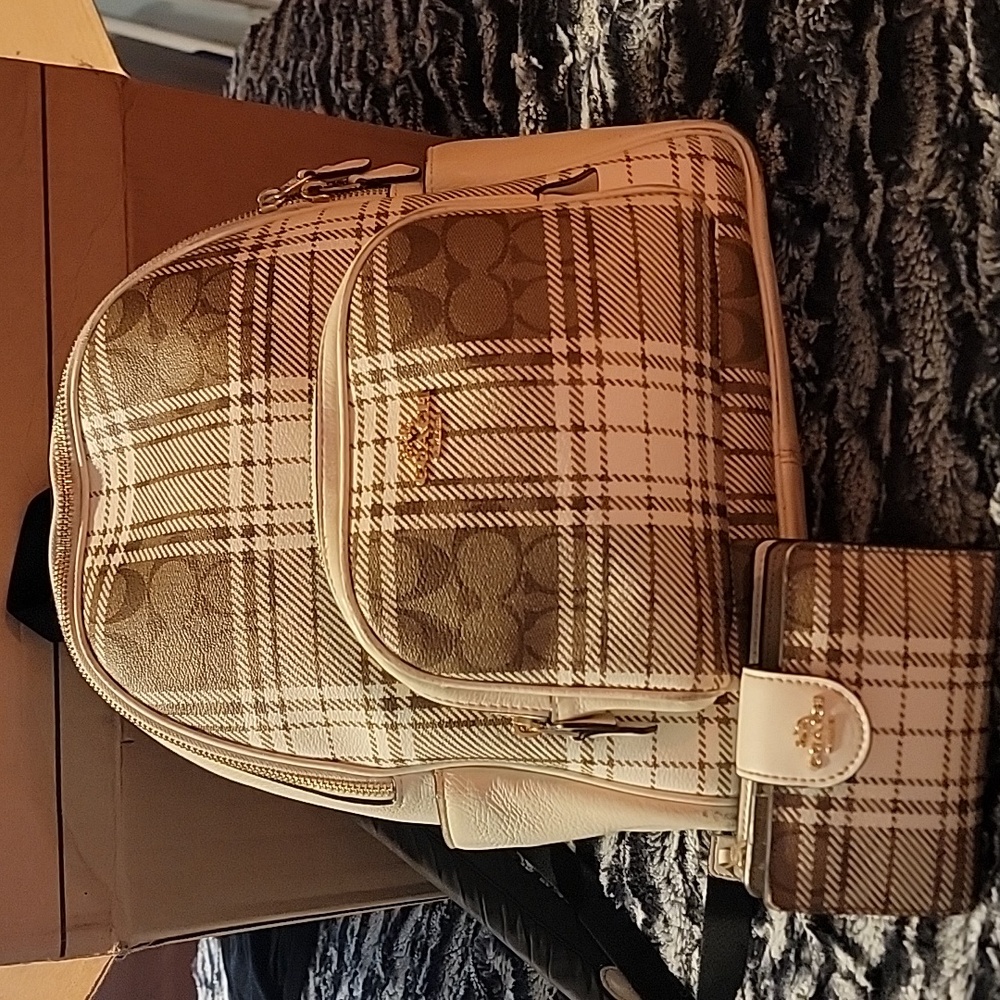 Gently used coach backpack and matching wallet